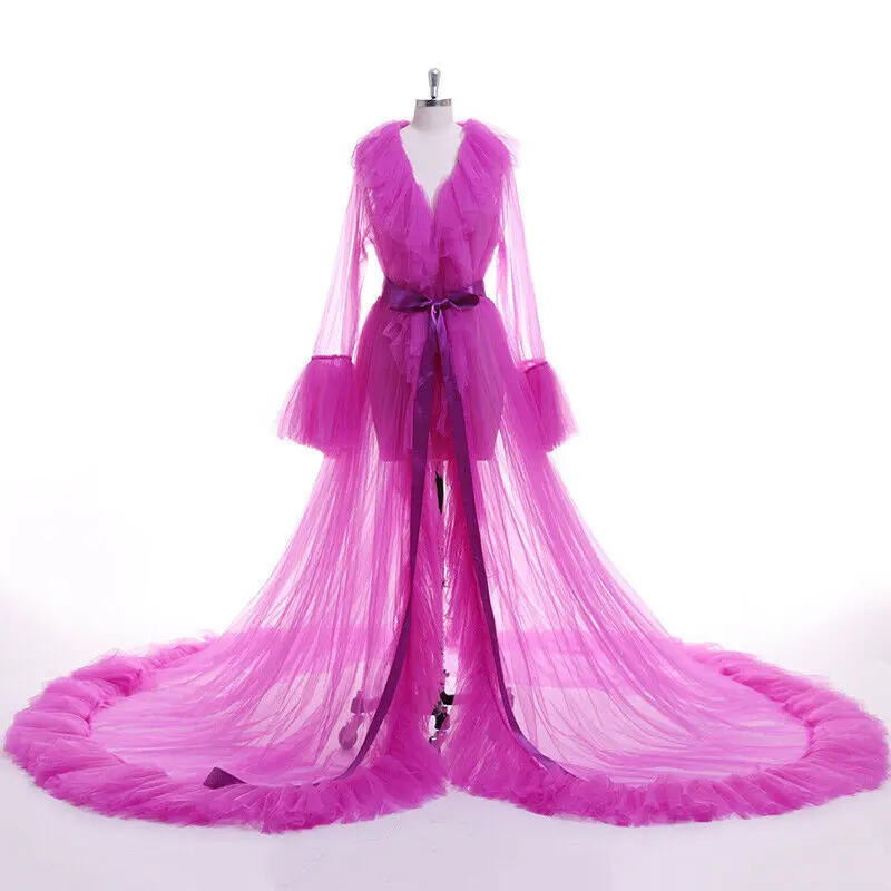 Новое модное женское сексуальное белье, кружевное цветочное Прозрачное платье-халат с длинным рукавом, ночное платье - Цвет: Розовый