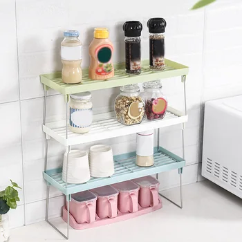 

1pc Standing Rack Kitchen Bathroom Countertop Storage Organizer Shelf Holder For Storing Spices Condiments