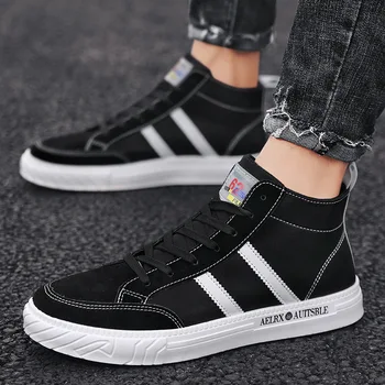 

M- Spring and autumn fashion men's board shoes trend high-top canvas shoes students casual wild outdoor activities shoes