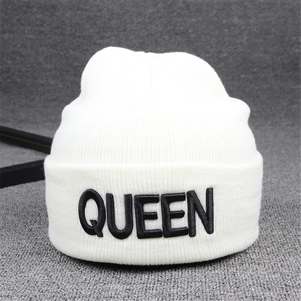 Новое поступление, кепка с надписью «King queen» для мужчин и женщин, спортивная хип-хоп шапка с вышивкой для пар, вязаная шапка для улицы - Цвет: Бежевый