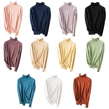 

Women Autumn Winter High Collar Knit Sweater Lady Casual Slim Long Sleeve Bottoming Shirt Female Solid Color Pullover Tops