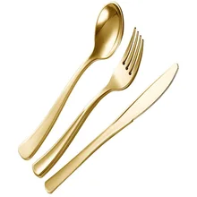 75 шт одноразовый столовый нож вилка ложка золотой набор пластиковой кухонной посуды золотые столовые наборы на день рождения, свадьбу, вечеринку