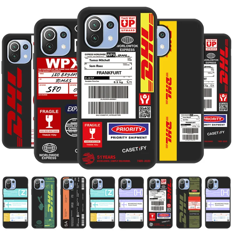 Casing Label DHL untuk Casing Xiaomi Mi 11 Lite Casing Mi 11T 12 10T 11i Redmi Note 11 10 8 9 Pro Xiaomi 12 Pro Poco X3 M4 Pro F3 Sampul Lembut