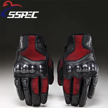 

SSPEC full finger Red/black motorcycle MX gloves CARBON Protection Gear motobiker gloves breathable mesh racing gloves summer