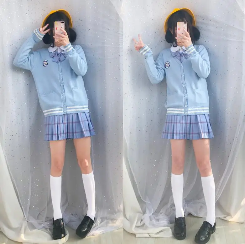 Jk школьная форма милые кардиганы для девочек свитер Топы японские старшеклассники Униформа свитера длинный рукав Полный комплект с юбкой