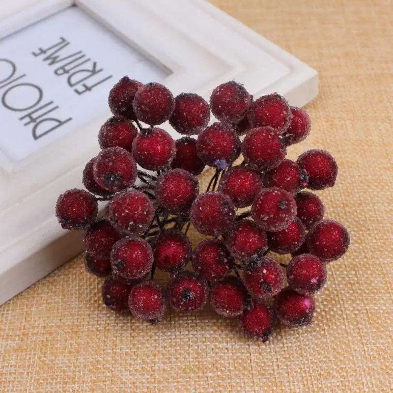 40pcs Christmas Foam Mini Artificial Berry Vivid Red Holly Berry Fake Frosted Fruit Decor Table Household Decoration