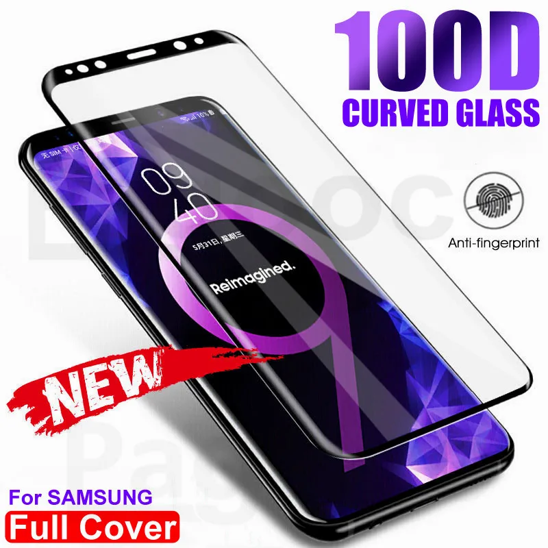 

100D Curved Tempered Glass on the For Samsung Galaxy S7 S6 Edge S8 S9 Plus Screen Protector For Samsung Note 8 9 Protective Film