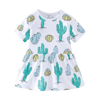 

Funnygame Children's Cactus Dress for Girls 2-7T Fashion Hot Selling Kids Cotton Clothing White Tunic Dress