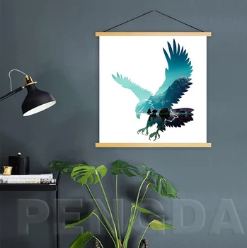 

Canvas Wall Art Modern Eagle Bear Tree Poster Print Landscape Nordic Style Solid Wood Hanging Scrolls Painting Home Decoration