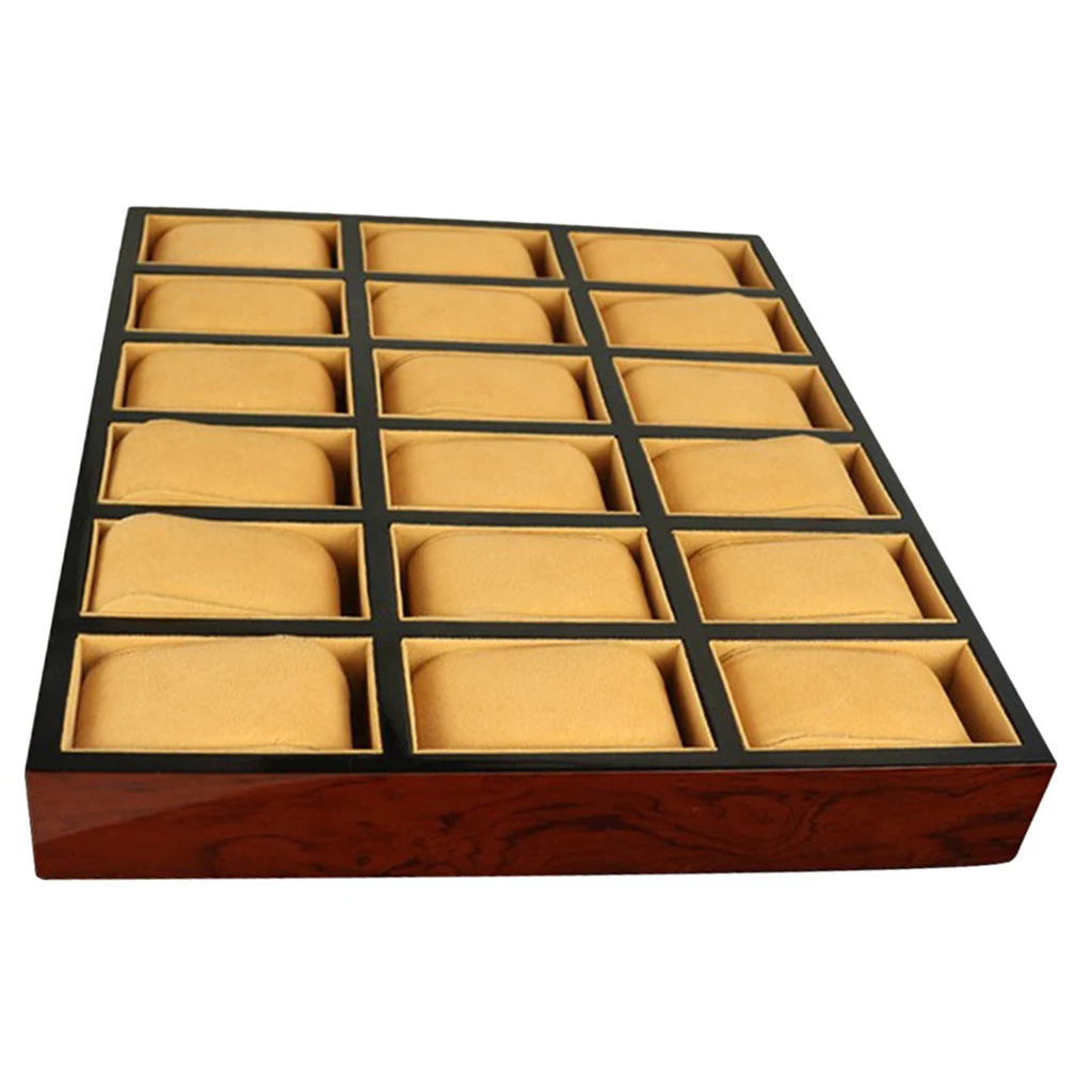 Твердый деревянный ящик для часов, 18 слотов, органайзер, чехол для хранения ювелирных изделий с мягкими подушками, 34,6x29,2x4,6 см