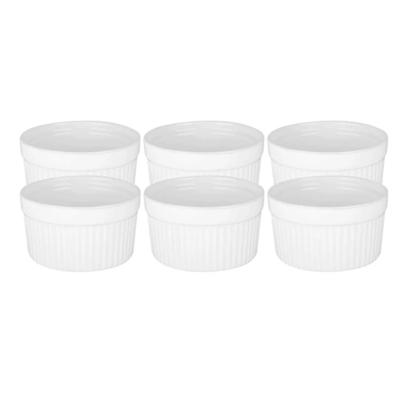 6Pack 3 Inch Ceramic Ramekins Porcelain Souffle Cup for Creme Brulee