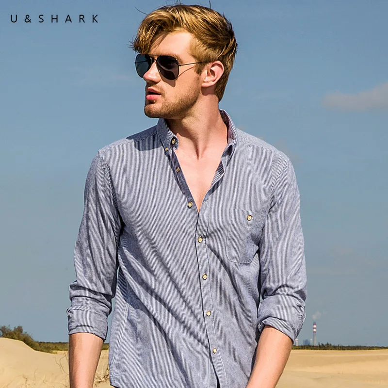 U &amp SHARK мужская рубашка мужские деловые повседневные рубашки 100% хлопок одежда