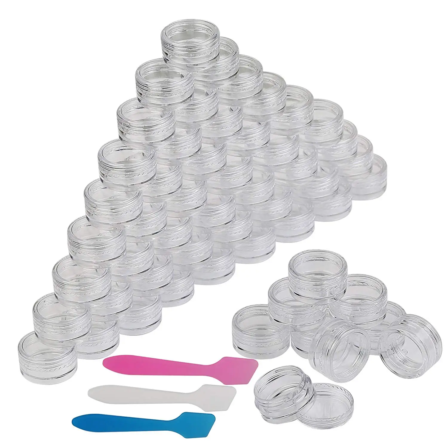 

metable 54 Pcs 5 Gram Plastic Container Jars with 3 Pcs Mini Spatula Sample Empty Container for Salves,Creams,Nail Accessories