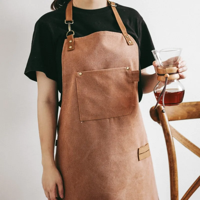 New Workshop Chef Tool kitchen Aprons for Women Man Heavy Duty Thick Water Resistant Washed Canvas with Pockets Work Wear Bib