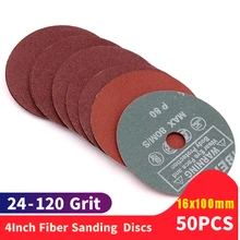 

50PCS 4Inch 100x16mm Fiber Sanding Grinding Discs Wheels 24 to 120 Grit for Angle Grinder