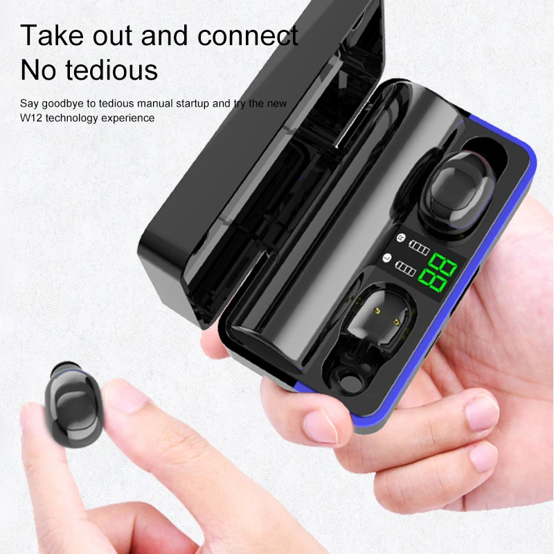 W12 Wireless Mini Bluetooth Headphone 5.0 Sport Waterproof Headset Portable Charging Box Music Earphone For Wearable Devices