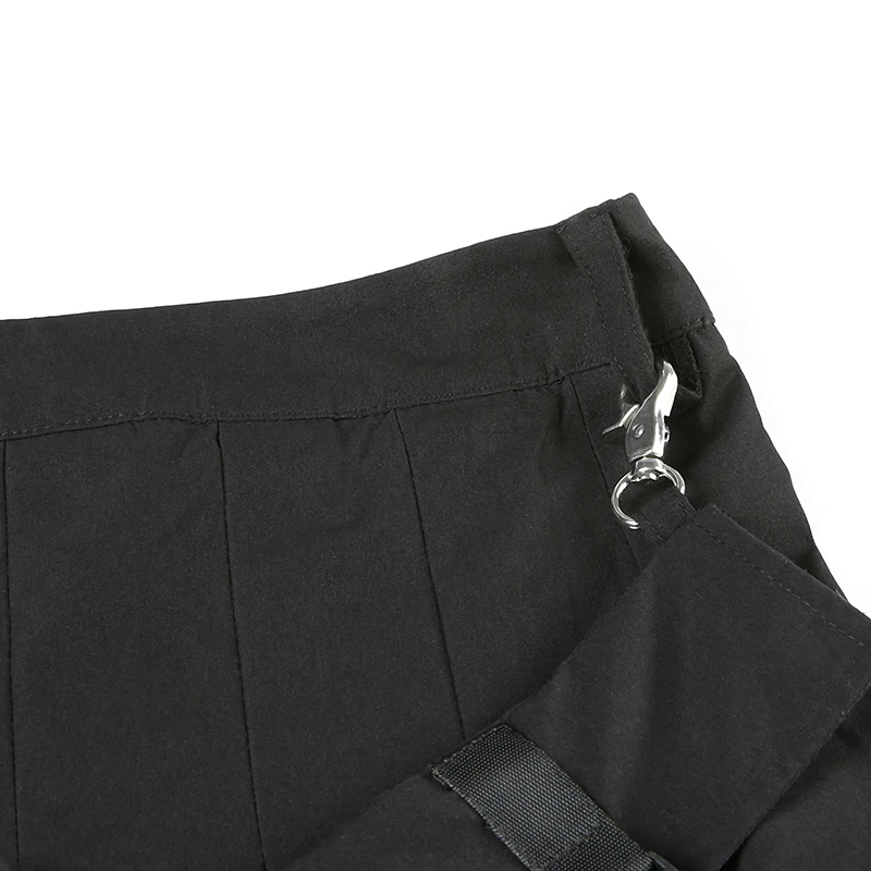 Weekeep металлическая цепь Лоскутная юбка женская черная высокая талия уличная плиссированная Сексуальная Мини трапециевидная юбка
