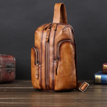 

Vintage Leather Chest Bag Men Bag Messenger Bag Leather Shoulder Bag Fashion Tide Brand Small Back Pack Casual Retro Chest Bags