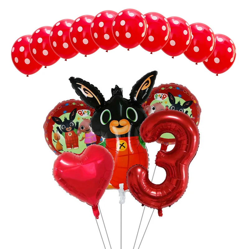 15 шт., фольгированные шары Bing Bunny, воздушные шары с мультяшным Кроликом, 12 дюймов, латексные шары в красный и черный горошек, декор для дня рождения, детские игрушки, принадлежности