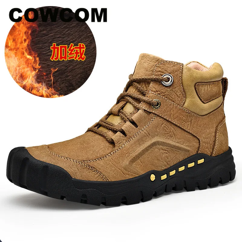 Мужские зимние ботинки COWCOM уличная походная обувь ботильоны мужские из коровьей