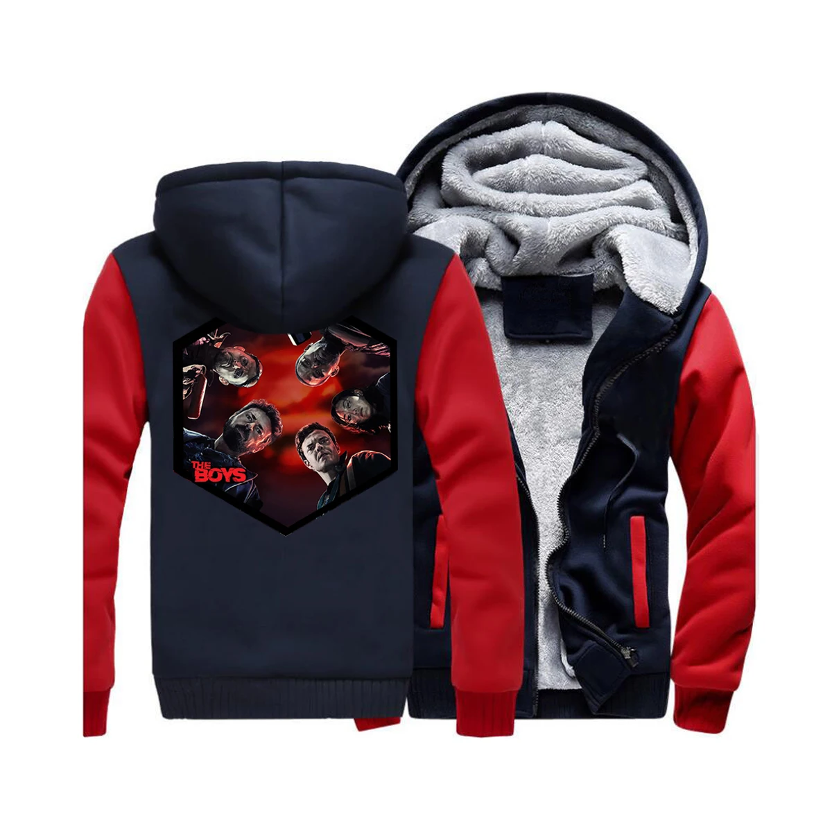 TV Show Anti Hero The Boy Thick Hoodies Hughie The Seven Print Hoody Mens Winter Warm Jacket Zipper Hooded Fleece Casual Hoodie - Цвет: Red Dark Blue