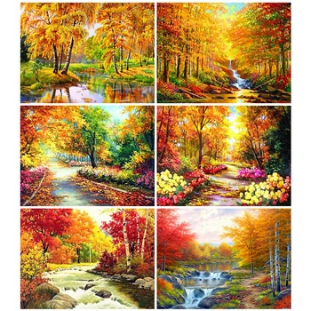 

Huacan Diy Diamond Painting Kit 3D Cross Stitch Full Square Diamond Embroidery Autumn Scenic Diamond Mosaic Crafts