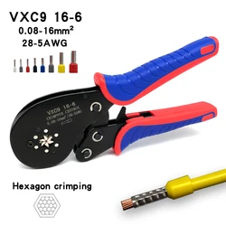Pince à sertir hexagonale en acier à haute teneur en carbone VXC9, 16 à 6, 0.08 à 16 mm2, 28 5 awg 