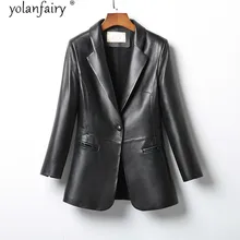 Casaco de couro legítimo feminino, jaqueta pele de carneiro jaqueta feminina blazer slim fit jaqueta de couro de alta qualidade 1909 kj5850