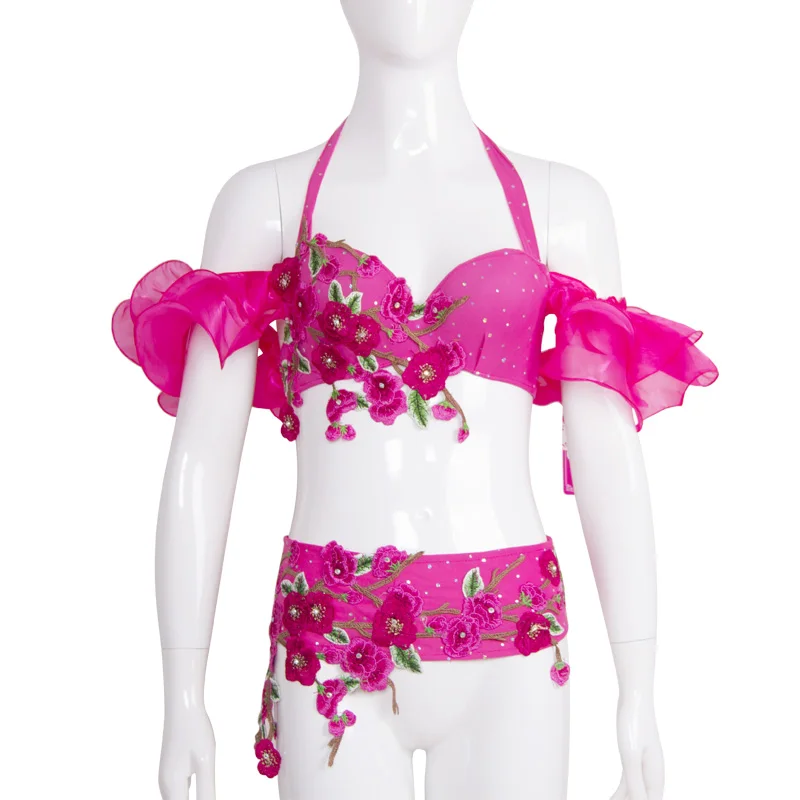 Rose-2pcs set Взрослый Леди Для женщин живота Танцы костюмы живота Танцы юбка для выступлений на сцене 2/3 шт. бюстгальтер, пояс, юбка дети живота Одежда для танцев - Цвет: Rose-2pcs set