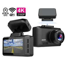 Caméra de tableau de bord 4k 2160p, avec Wifi Gps, Vision nocturne, double caméra Dvr, Dashcam, enregistreur, boîte noire 