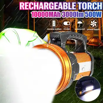 

500W 3000LM Charging LED Work Light Torch 10000mAh Battery Spotlight Hand Lamp Camping Lantern Searchlight for Fishing Hunting