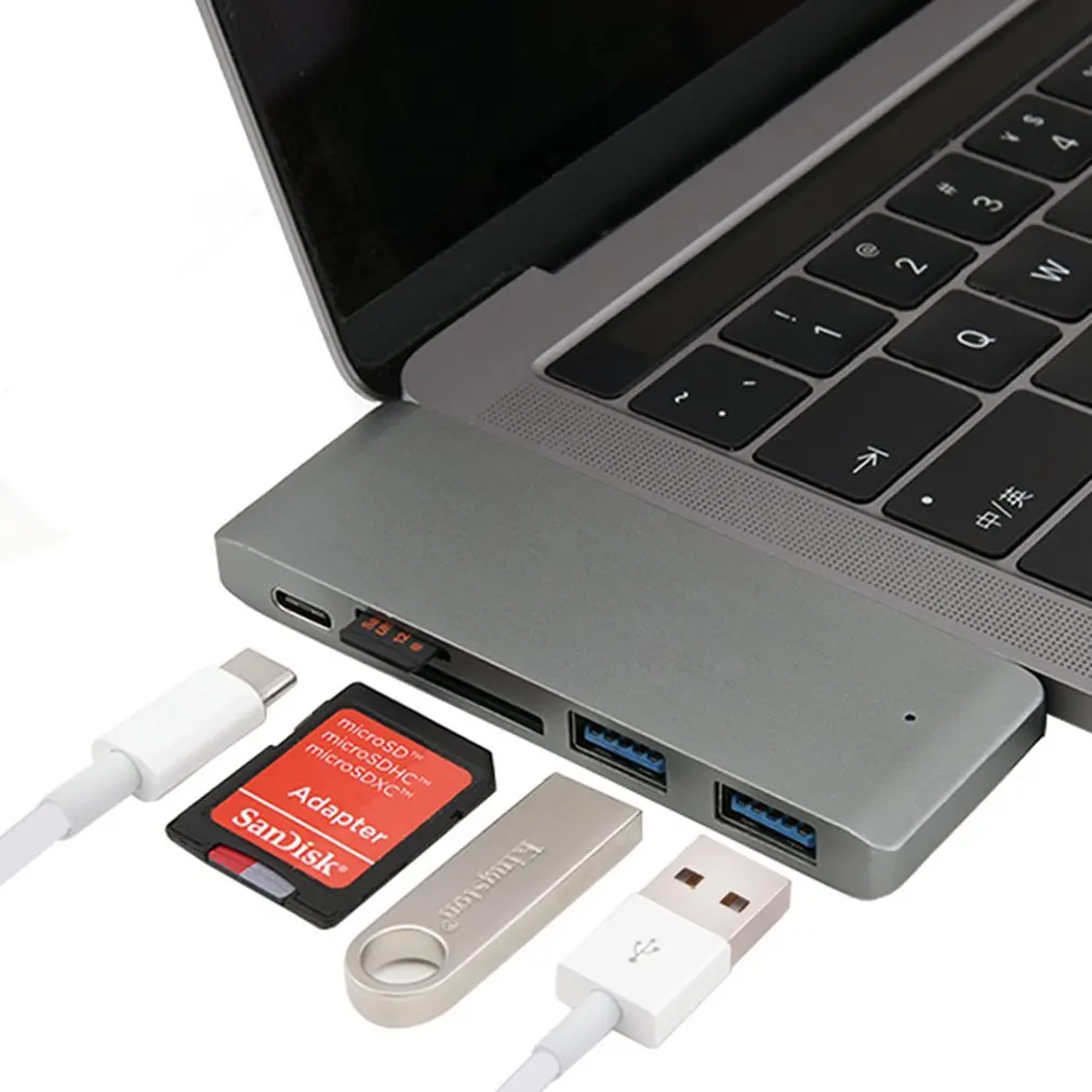 5 портов type-C концентратор USB-C адаптер type C концентратор с PD зарядка USB 3,0 порт SD/Micro кард-ридер для MacBook Pro док-станция