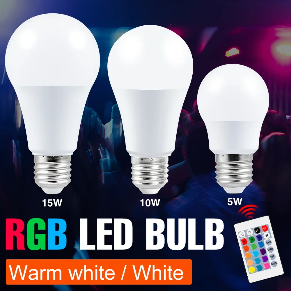 Лампа RGB 5 Вт, 10 Вт, 15 Вт, RGB-подсветильник ка, изменяющая цвет