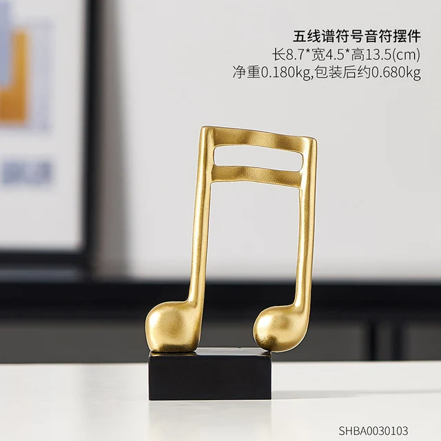 home decor accessories figurine decorative art statuette Golden musical note Handicraft Living Room Wine Cabinet Desk Ornaments height 13.5cm