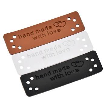 

50PCS/lot Hand Made Letter Leather Labels For DIY Sewing Craft Clothes Jeans Bags Decoration Accessories Supplies
