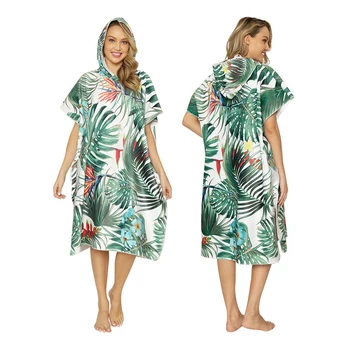 

Microfiber Fabric Hooded Lady Beach Towel /Quick-Dry Printed towels/Diving Change Bathrobe Cloak/Green leaves Bath Towel