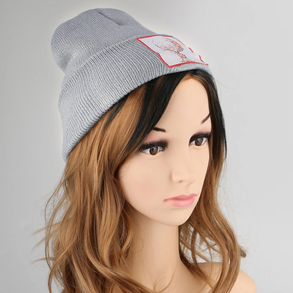 Серые Зимние трикотажные шапки женские лося хлопковые шапки-бини Skullies тонкая теплая шапка для мужчин с манжетами без козырьков повседневные однотонные шапки хедж