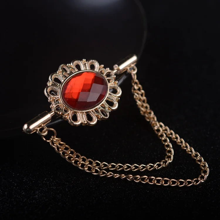 

i-Remiel New Vintage Tassel Crystal Oval Collar Brooch With Chain Pin Buckle for Women Men Lapel Suit Shirt Clothing Accessories