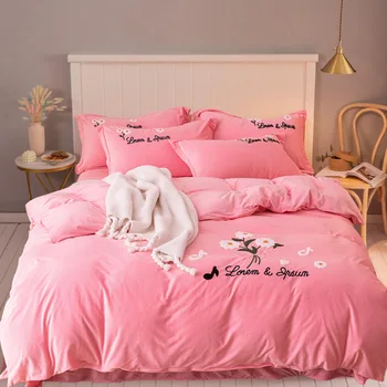 

New Bedroom Bed Four-piece Winter Thickening Plus Velvet Warm Quilt Cover Fashionable and Simple Family Hotel Bedding Set