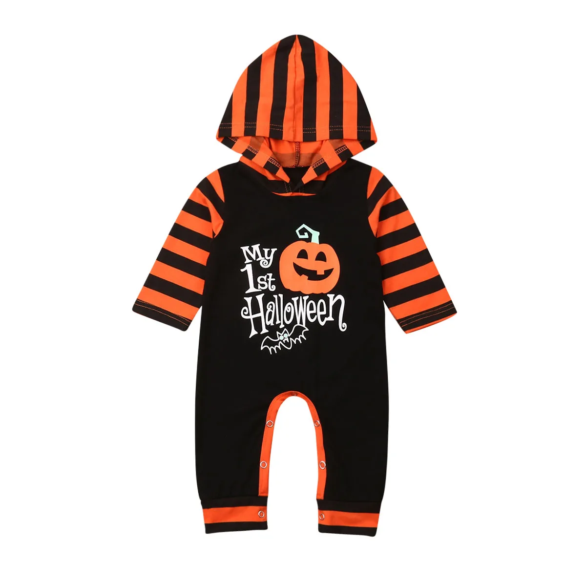 0-24M Newborn Infant Baby Boy Girl Halloween Rompers Long Sleeve Pumpkin Hooded Jumpsuit Autumn Costumes