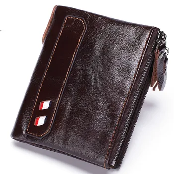 

Men's leather wallet short hand bag layer cowhide double zipper wallet multi-function zero wallet Zipper & Hasp Solid