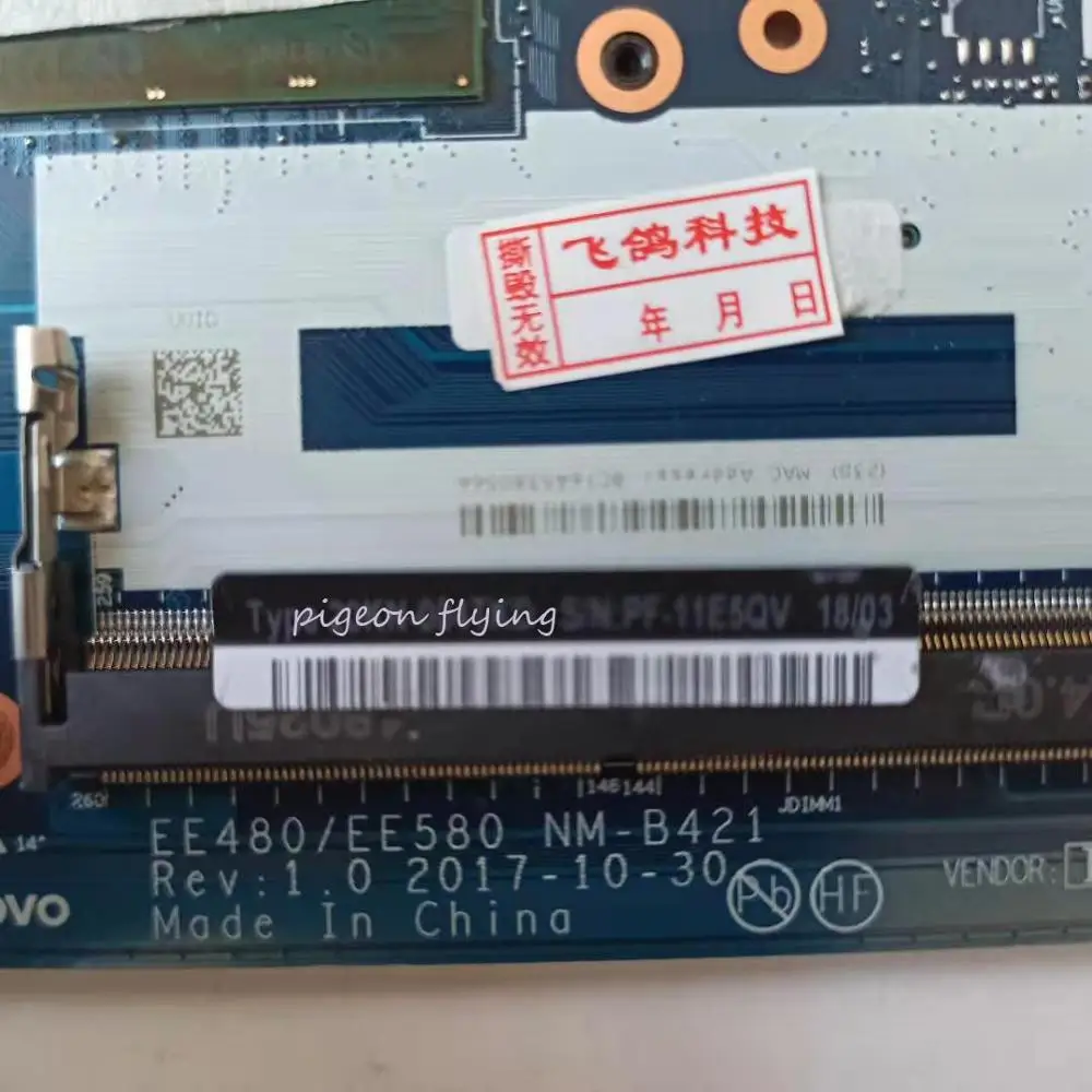 Finest  E480 motherboard Mainboard for Thinkpad laptop 20KN 20KQ EE480/EE580 NM-B421 CPU:I3-7130U DDR4 FRU 