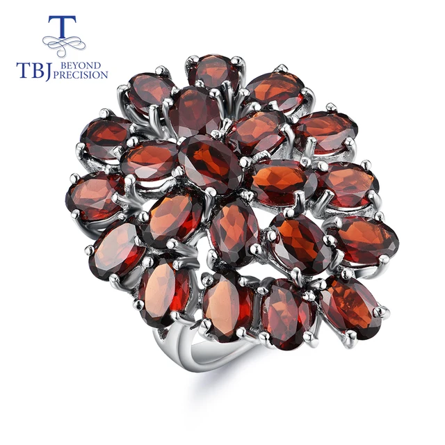 US $73.59 TbjNatural gemstone garnet latest flower shape sterling silver jewelry