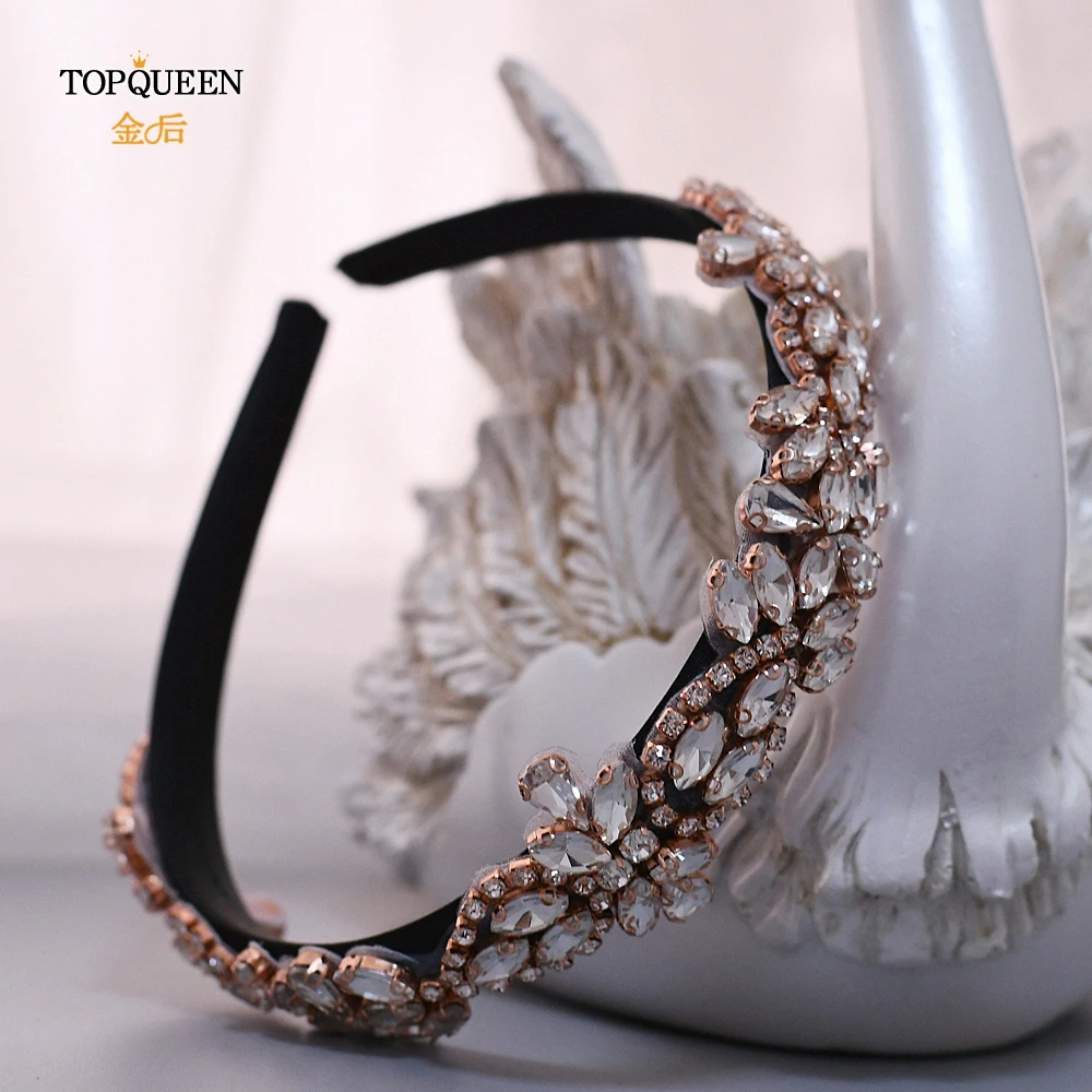 TOPQUEEN, S429-FG, розовое золото, стразы, повязка на голову, свадебные аксессуары, свадебная тиара, головные уборы, бриллиант, барокко, повязка для волос