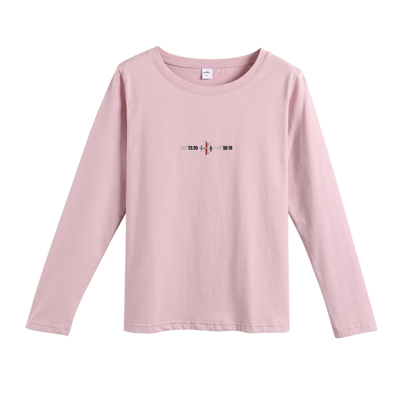 ONLYSVTER футболка с длинным рукавом Для женщин хлопковая Футболка женская женский в Корейском стиле Одежда для детей футболка для полных модная футболка женские футболки - Цвет: Pink YSK242