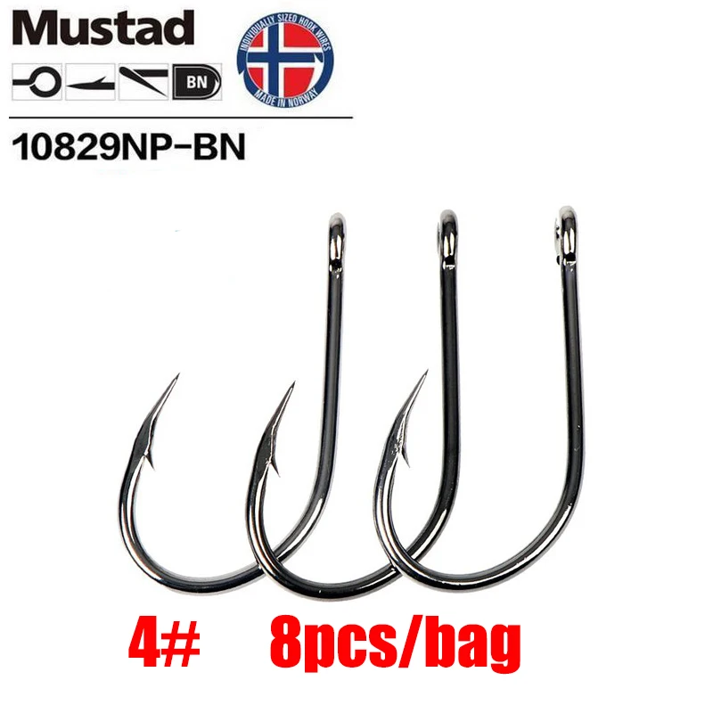 4 2 шт., Mustad, норвежский крючок для морской рыбалки, рыболовный крючок, джиг, приманки, кривой крючок, 10829NP-BN - Цвет: 4