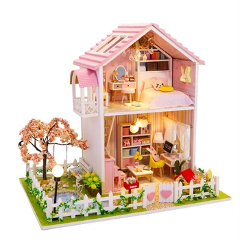 

Hoomeda DIY Dollhouse Mini Doll House Wood Handmade Craft M911 Sakura Love Pink Home for Girls Birthday Gift DIY Toy Kits