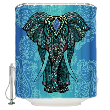 

Elephant Pattern Paisley Shower Curtain Waterproof and Mildewproof Polyester Fabric Bath Curtain Design