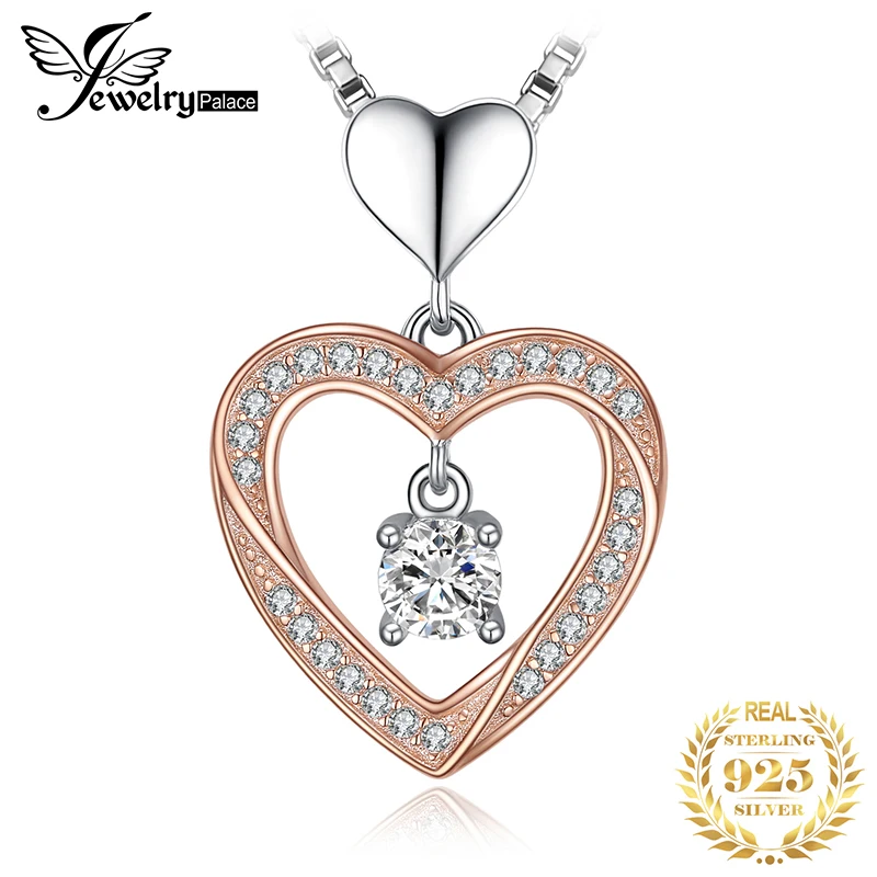 

JPalace Heart Gold Silver Pendant Necklace 925 Sterling Silver Choker Statement Necklace Women Silver 925 Jewelry Without Chain