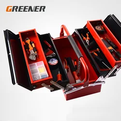 Caja de Herramientas de hierro para el hogar, almacenamiento de Metal grande, multifuncional, profesional, portátil, de tres capas, plegable
